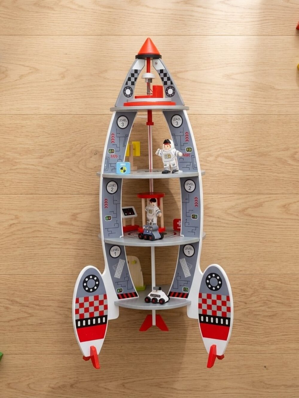 Large Wooden Rocket Ship Playset for Kids, Montessori Space Astronaut Toy - Picture 2 of 16